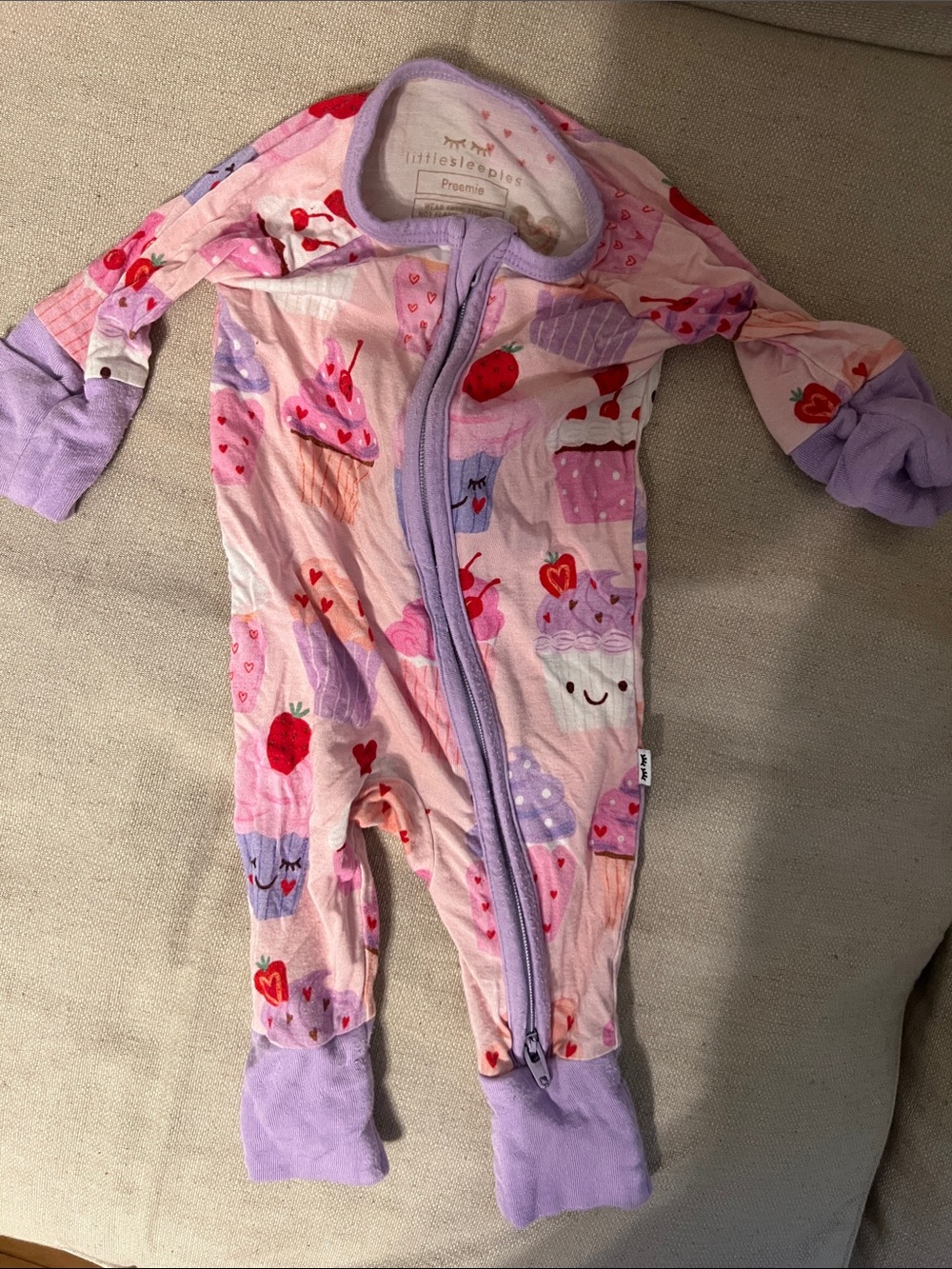 Little Sleepies Pink & Purple Cupcake Print Zip One-Piece